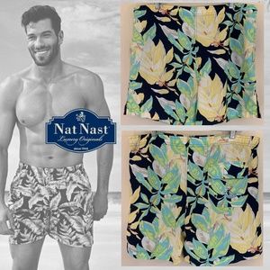 Nat Nast Floral Swim Trunks Small 100% polyester Fully lined Internal drawstring